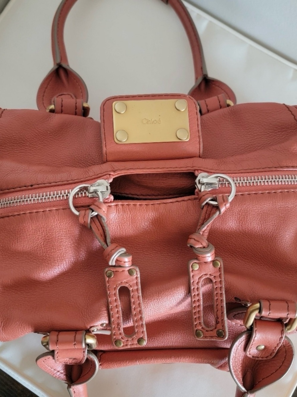 RARE Authentic Chloe Paddington coral Satchel bag with padlock - Picture 9 of 15